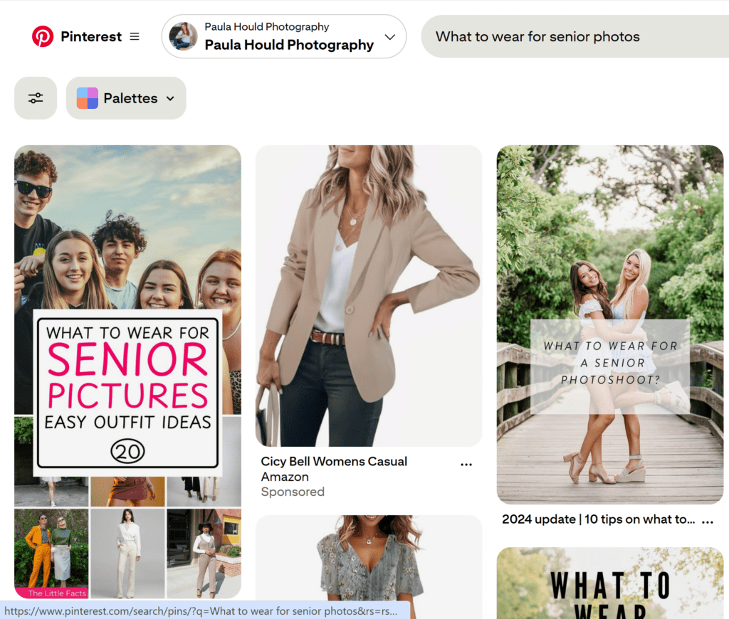 Showing a sample of Pinterest pinned items to help prepare for your senior session.