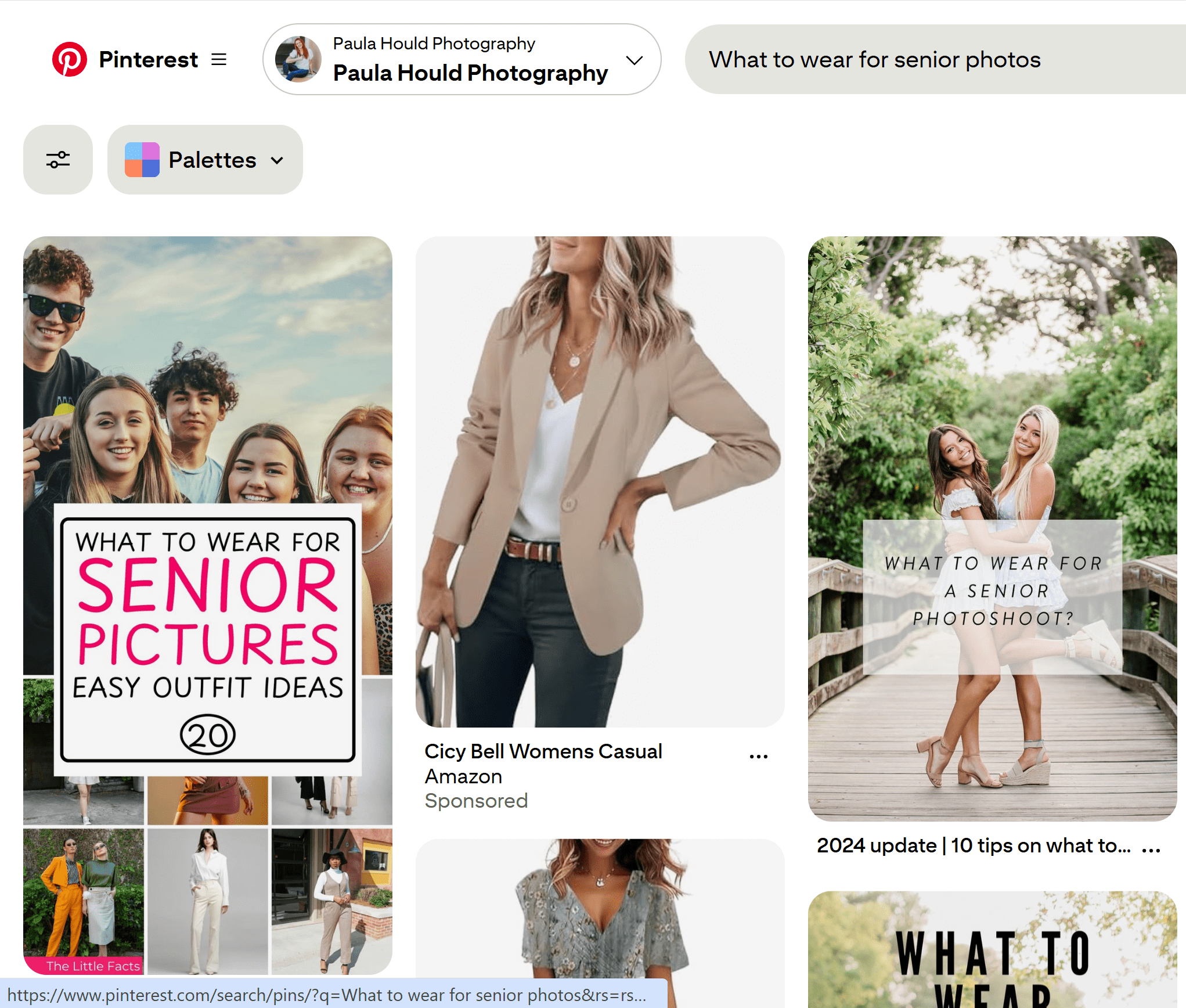 Pinterest screenshot showing how to find what to wear for your senior photos.