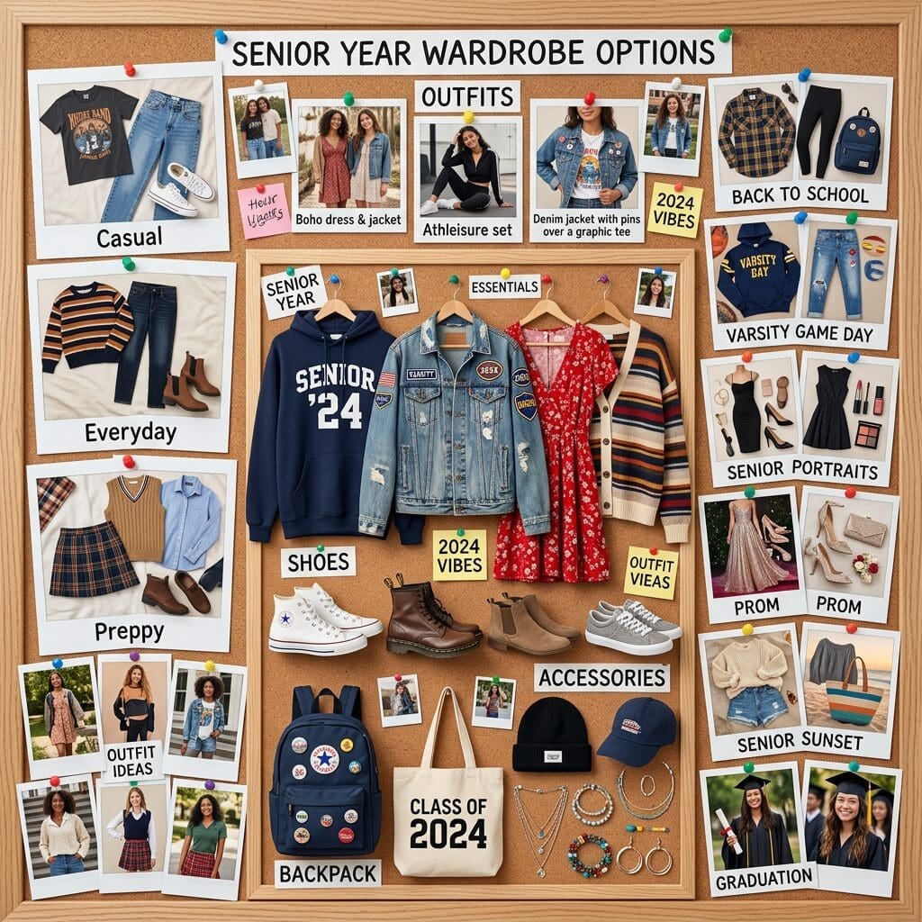 High school senior wardrobe options collage