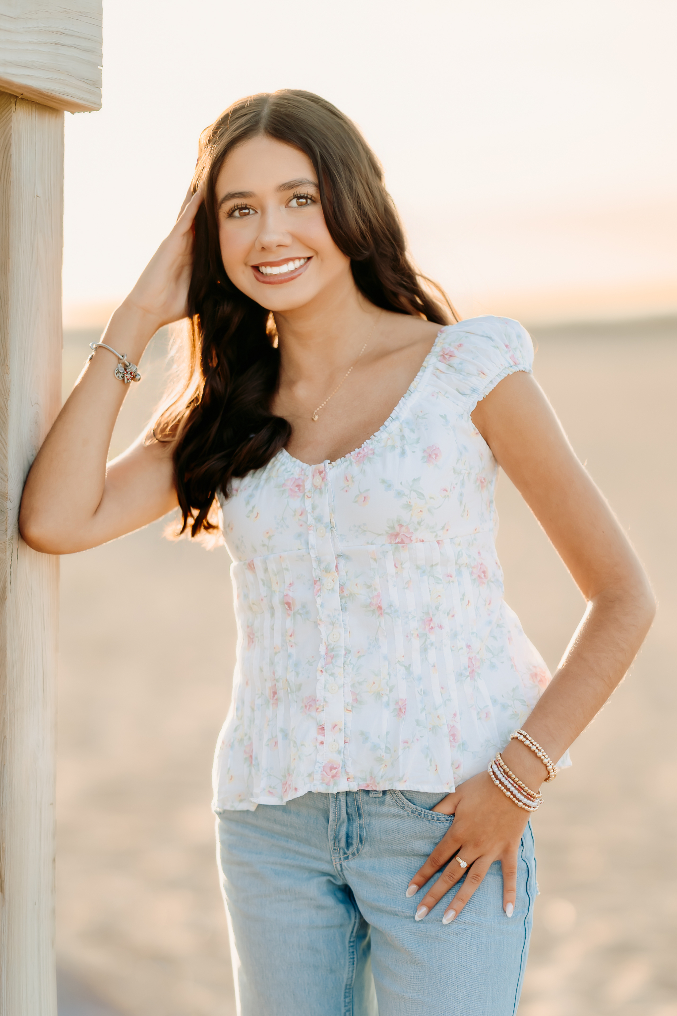 Golden hour photos of a high school senior girl at Plum Island.