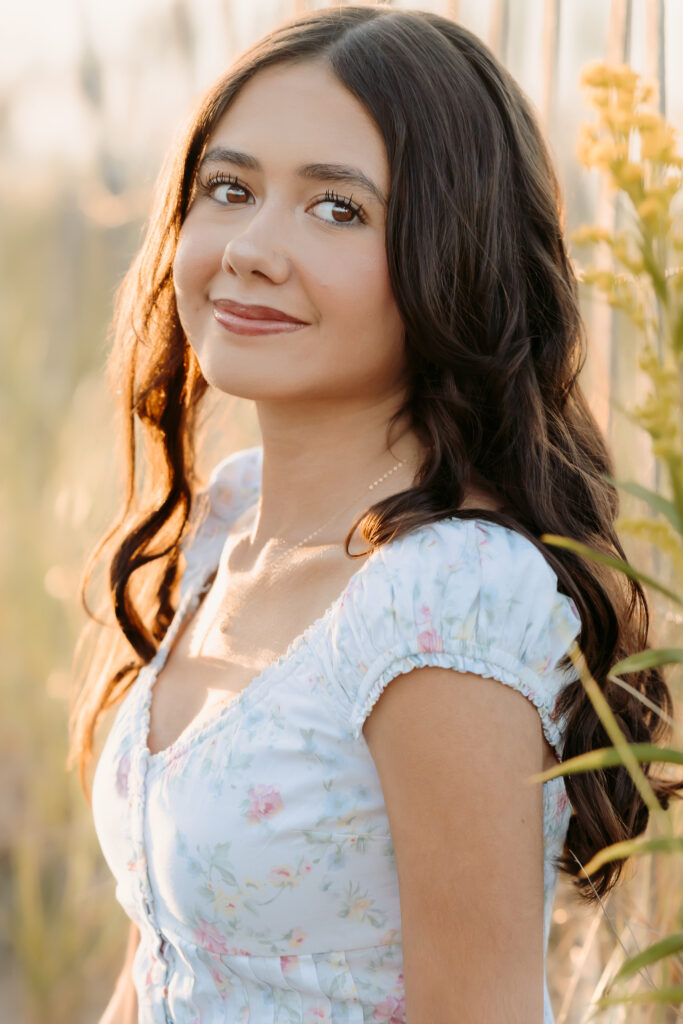 Close up photo of a class of 2027 senior during her senior photos in Massachusetts.
